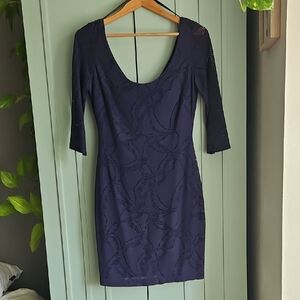 Elegant Navy Blue Lace Dress